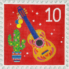 Kate Dickerson Needlepoint Collections Klara Hawkins Advent Stamp #10 Cactus & Guitar Needlepoint Canvas