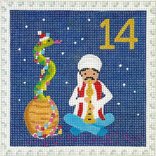 Kate Dickerson Needlepoint Collections Klara Hawkins Advent Stamp #14 Snake Charmer Needlepoint Canvas
