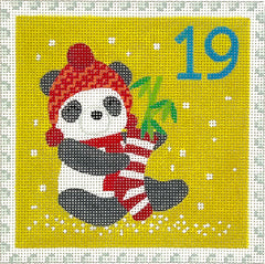 Kate Dickerson Needlepoint Collections Klara Hawkins Advent Stamp #19 Panda with Stocking Needlepoint Canvas