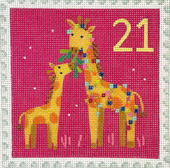 Kate Dickerson Needlepoint Collections Klara Hawkins Advent Stamp #21 Giraffes Needlepoint Canvas