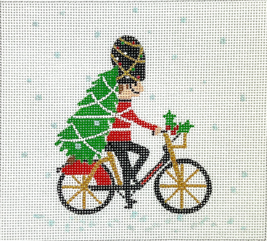 Kate Dickerson Needlepoint Collections Klara Hawkins London Christmas Guardsman on Bike Needlepoint Canvas