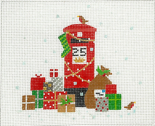 Kate Dickerson Needlepoint Collections Klara Hawkins London Christmas Letter Box With Gifts Needlepoint Canvas