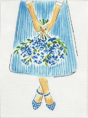 Kate Dickerson Needlepoint Collections Lindsay Brackeen Blue Flowers on Striped Skirt Needlepoint Canvas