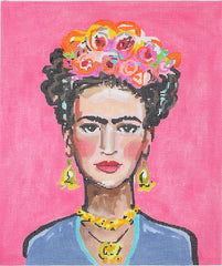 Kate Dickerson Needlepoint Collections Maren Devine Frida Kahlo on Hot Pink Needlepoint Canvas