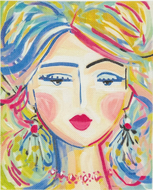 Kate Dickerson Needlepoint Collections Maren Devine Warrior Girl with Periwinkle Eyes Needlepoint Canvas