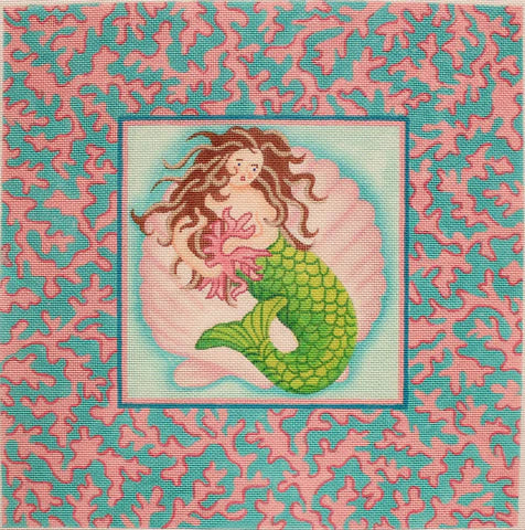 Kate Dickerson Needlepoint Collections Mermaid with Coral Border Needlepoint Canvas