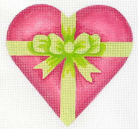 Kate Dickerson Needlepoint Collections Mini Heart Gift Heart with Double Bow Needlepoint Canvas