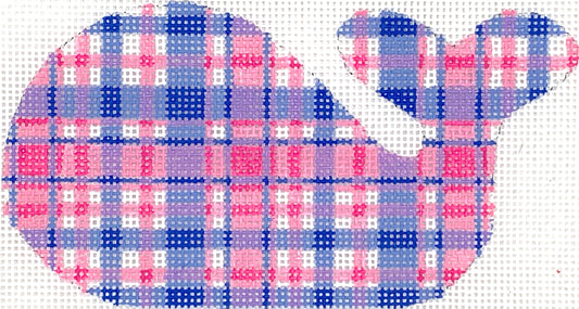Kate Dickerson Needlepoint Collections Mini Whale Madras in Pinks and Periwinkles Needlepoint Canvas