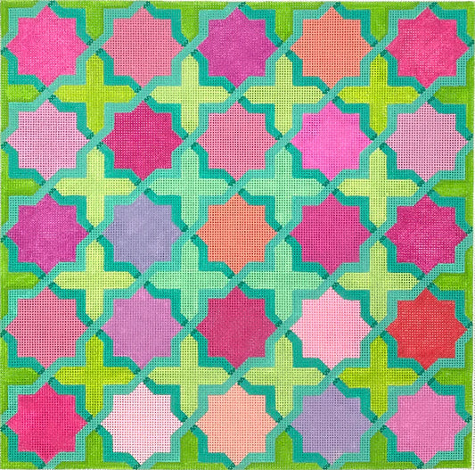 Kate Dickerson Needlepoint Collections Moroccan Tiles Crosses & Stars in Bright Pastels Needlepoint Canvas