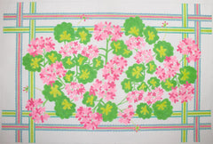 Kate Dickerson Needlepoint Collections Pink Geraniums with Turquoise Lime Lavender & Pink Ribbons Rug Wall Hanging Needlepoint Canvas