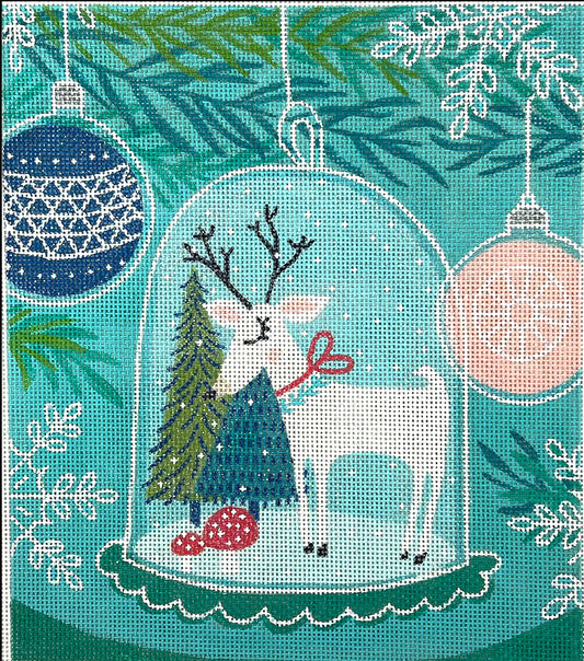 Kate Dickerson Needlepoint Collections Rebecca Jones Deer in Glass Cloche Needlepoint Canvas