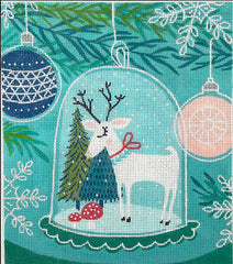 Kate Dickerson Needlepoint Collections Rebecca Jones Deer in Glass Cloche Needlepoint Canvas