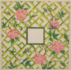 Kate Dickerson Needlepoint Collections Roses on Bamboo Trellis with Single Initial Needlepoint Canvas