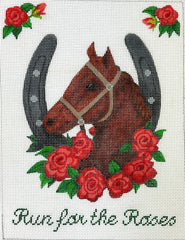 Kate Dickerson Needlepoint Collections Run For The Roses Kentucky Derby Horse with Rose Wreath Needlepoint Canvas