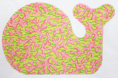 Kate Dickerson Needlepoint Collections Sea Coral Medium Whale in Pinks & Greens Needlepoint Canvas