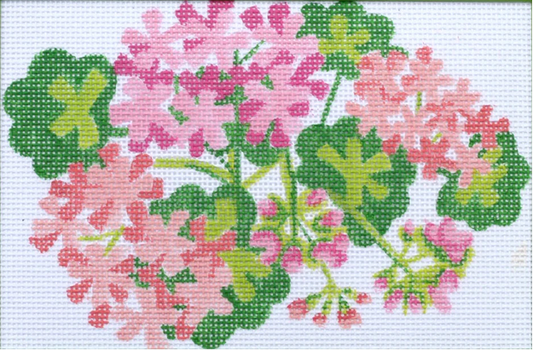 Kate Dickerson Needlepoint Collections Small Geraniums Pinks Salmons & Greens Needlepoint Canvas