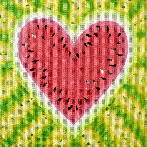 Kate Dickerson Needlepoint Collections Watermelon Heart Square Needlepoint Canvas