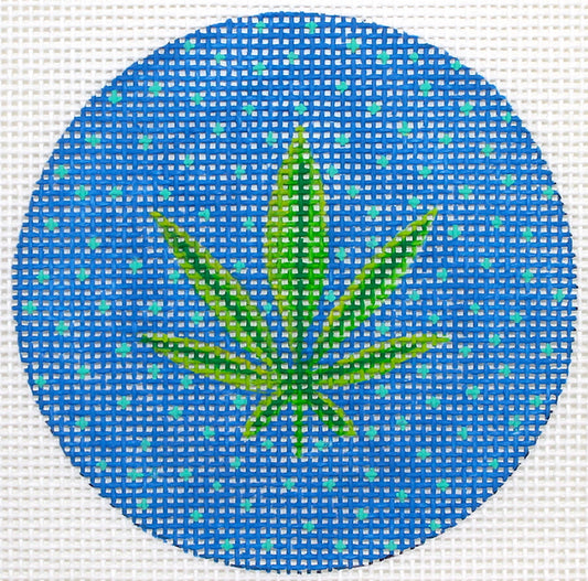 Kate Dickerson Needlepoint Collections Weed Round On Blue Needlepoint Canvas