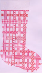 Kate Dickerson Needlepoint Collections Woven Ribbons Stocking in Peppermint Pinks & Reds Needlepoint Canvas