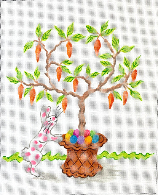 Kate Dickerson Needlepoint Collections Jilly Walsh Bunny With Tree & Easter Eggs Needlepoint Canvas