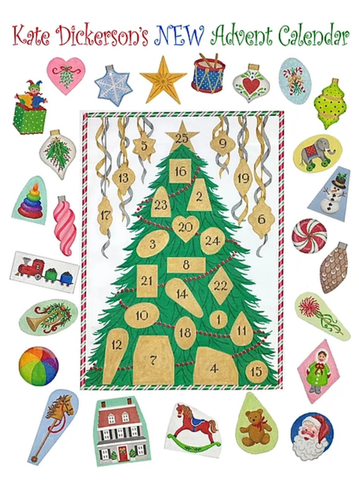 Kate Dickerson Needlepoint Collections Christmas Tree Advent Calendar Needlepoint Canvas Set-13M