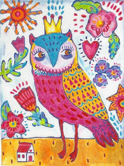 Kate Dickerson Needlepoint Collections Julia Eves Spunky Owl with Crown & Flowers Needlepoint Canvas