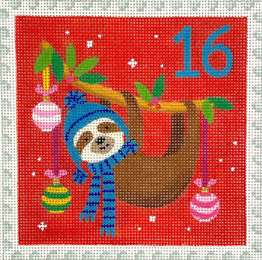 Kate Dickerson Needlepoint Collections Klara Hawkins Advent Stamp #16 Sloth Needlepoint Canvas