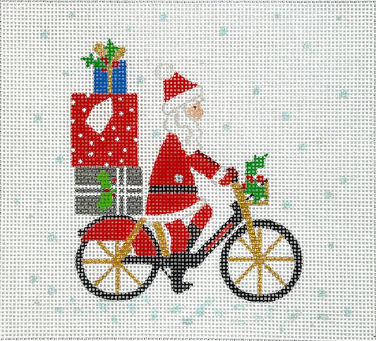 Kate Dickerson Needlepoint Collections Klara Hawkins London Christmas Santa on Bicycle Needlepoint Canvas