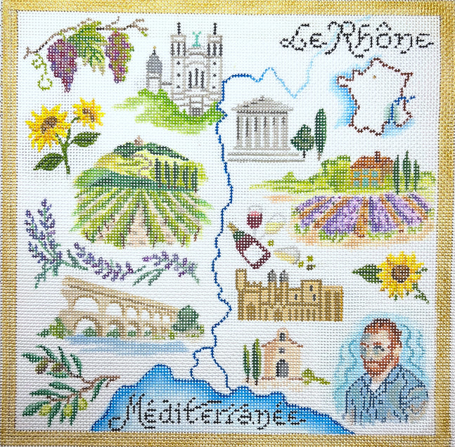 Kate Dickerson Needlepoint Collections Le Rhône Collage Needlepoint Canvas