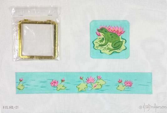 Kate Dickerson Needlepoint Collections Limoges Box Large Square Frog with Lily Pads Gold Clasp Needlepoint Canvas