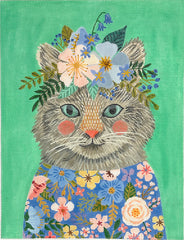 Kate Dickerson Needlepoint Collections Mia Charro Kitty with Blue Floral Dress Needlepoint Canvas