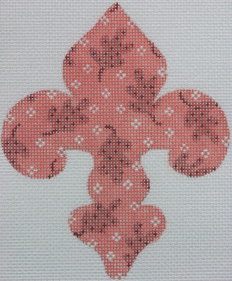 Kate Dickerson Needlepoint Collections Mini Fleur-De-Lys Provençal Autumn Leaves Muted Corals Needlepoint Canvas