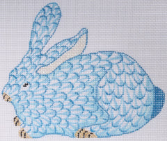 Kate Dickerson Needlepoint Collections  Mini Herend Crouching Bunny Needlepoint Canvas - Blue