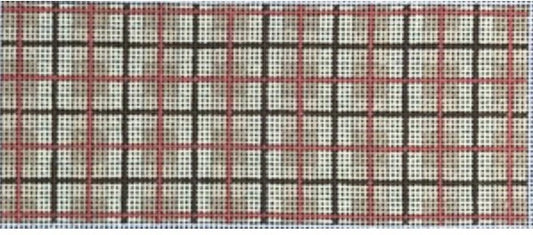 Kate Dickerson Needlepoint Collections Plaid Insert in Tan Brown and Nantucket Red Needlepoint Canvas - 6 x 2.5