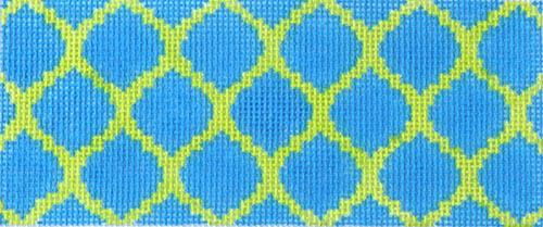 Kate Dickerson Needlepoint Collections Quatrefoils Insert in Blue on Lime Needlepoint Canvas - 3.5 x 2.5