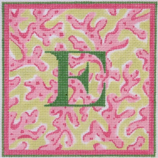 Kate Dickerson Needlepoint Collections Sea Coral in Pinks on Greens Needlepoint Canvas
