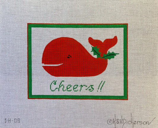 Kate Dickerson Needlepoint Collections “Cheers!” Christmas Whale Needlepoint Canvas