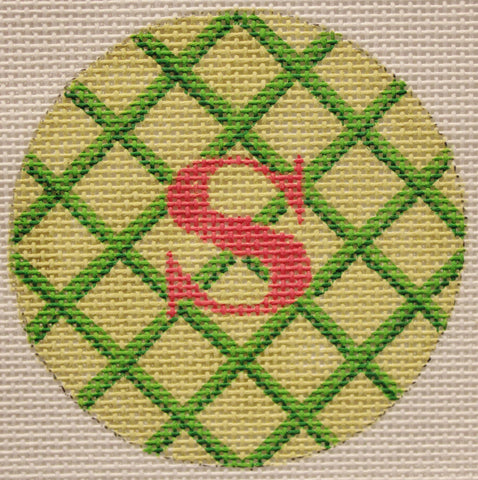 Kate Dickerson Needlepoint Collections Bright Disk Letter Greens Crisscross Watermelon Letter Specify Letter Or Blank Needlepoint Canvas