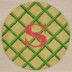 Kate Dickerson Needlepoint Collections Bright Disk Letter Greens Crisscross Watermelon Letter Specify Letter Or Blank Needlepoint Canvas
