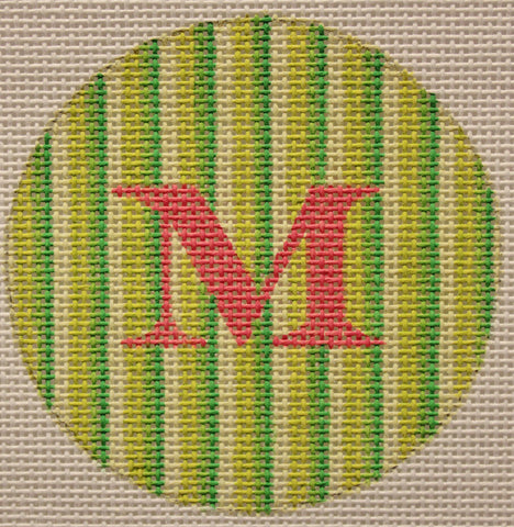 Kate Dickerson Needlepoint Collections Bright Disk Letter Green Stripes Watermelon Letter Specify Letter Or Blank Needlepoint Canvas