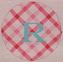 Kate Dickerson Needlepoint Collections Bright Disk Letter Pinks Double Crisscross Gingham Turquoise Letter Specify Letter Or Blank Needlepoint Canvas