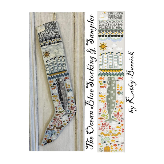 Kathy Barrick The Ocean Blue Stocking and Sampler Cross Stitch Pattern
