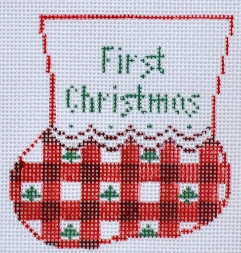 Kathy Schenkel Designs Baby's First Christmas Red Gingham with Baby Needlepoint Canvas