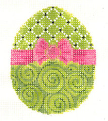 Kelly Clark Design Chartreuse Ribbon Egg Needlepoint Canvas