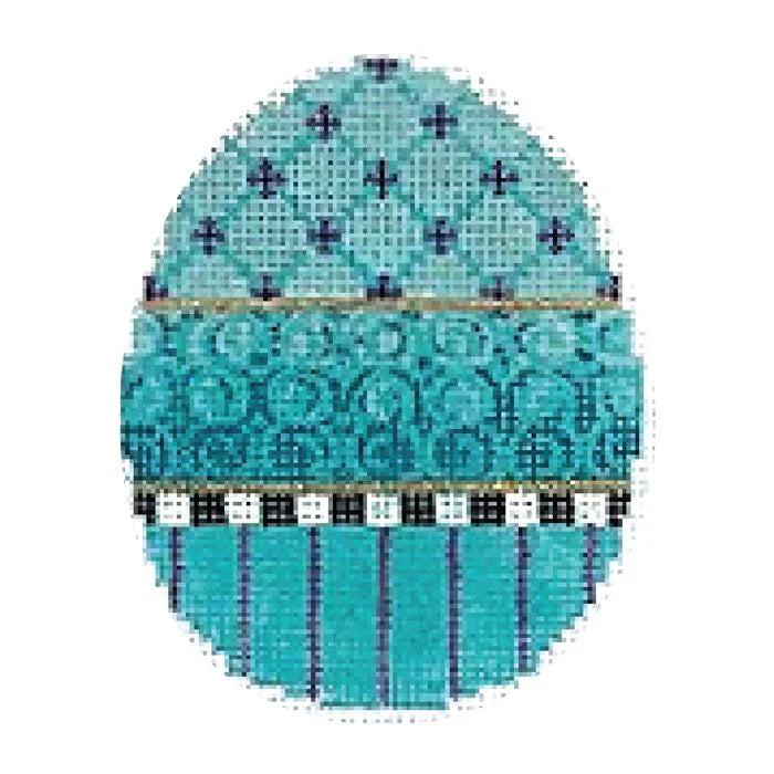 Kelly Clark Design Turquoise Ribbon Egg Needlepoint Canvas