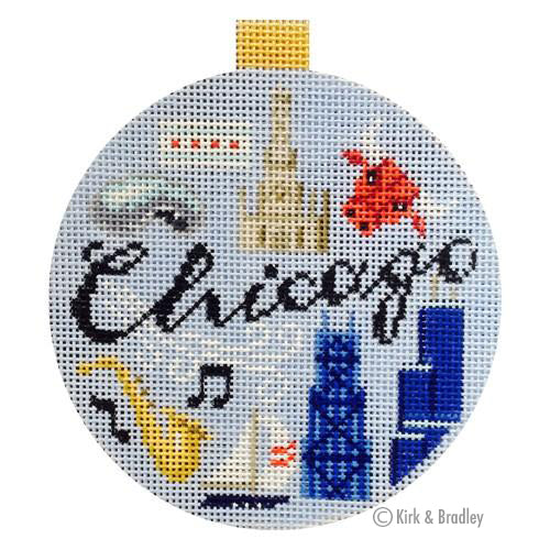 Kirk & Bradley Chicago Travel Round Needlepoint Canvas