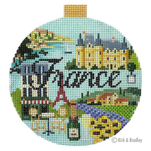 Kirk & Bradley France Travel Round Needlepoint Canvas