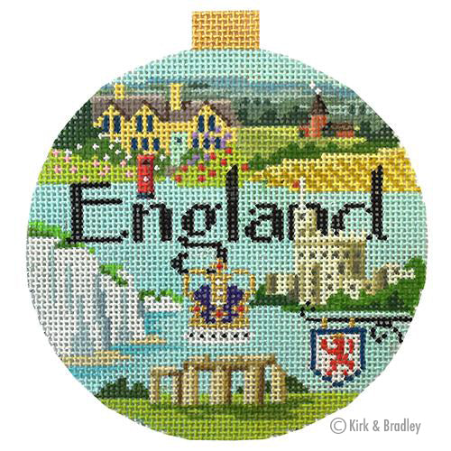 Kirk & Bradley Travel Round - England Needlepoint Canvas