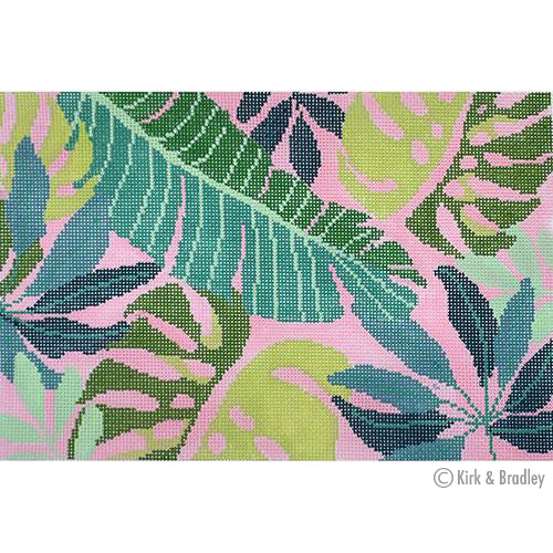 Bradley Needlepoint Company Tropical Leaves Clutch - Pink Needlepoint Canvas