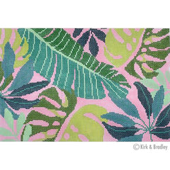 Bradley Needlepoint Company Tropical Leaves Clutch - Pink Needlepoint Canvas